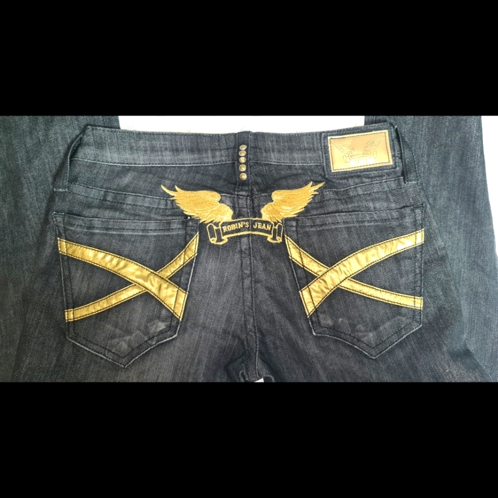 Robin's Jean, size 27, dark denim and gold